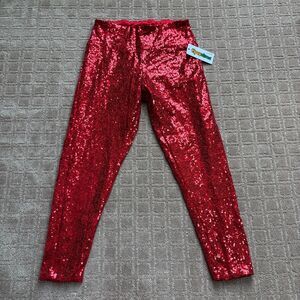 Tipsy Elves Sequin High Waisted Leggings Womens L Red Ugly Christmas Holiday NWT
